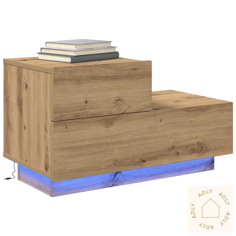 Nattbord Med Led-Lys I Artisansk Eik 100X36X49 Cm