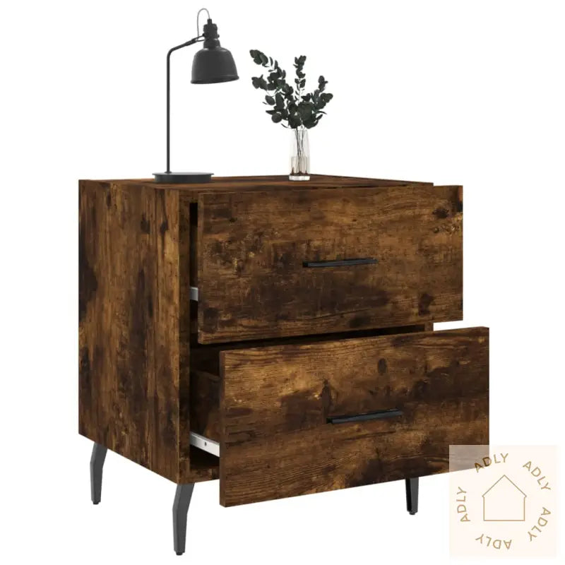 Nattbord 2 Stk Røkt Eik 40X35X47,5 Cm Konstruert Tre