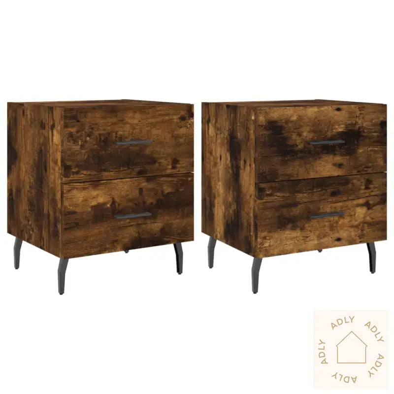 Nattbord 2 Stk Røkt Eik 40X35X47,5 Cm Konstruert Tre