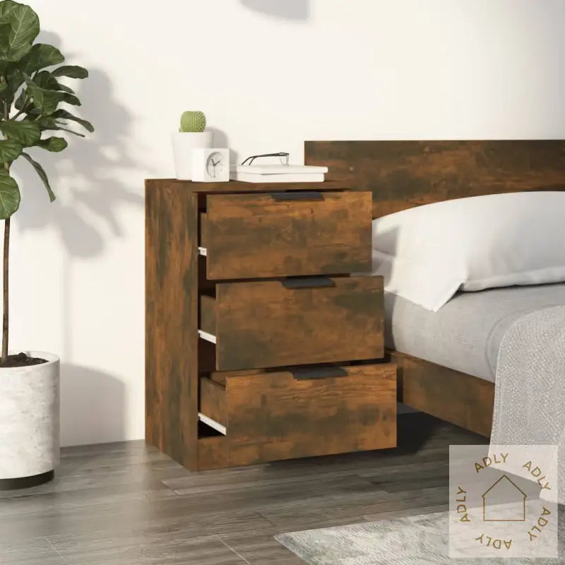 Nattbord 2 Stk Røkt Eik 40X36X65 Cm