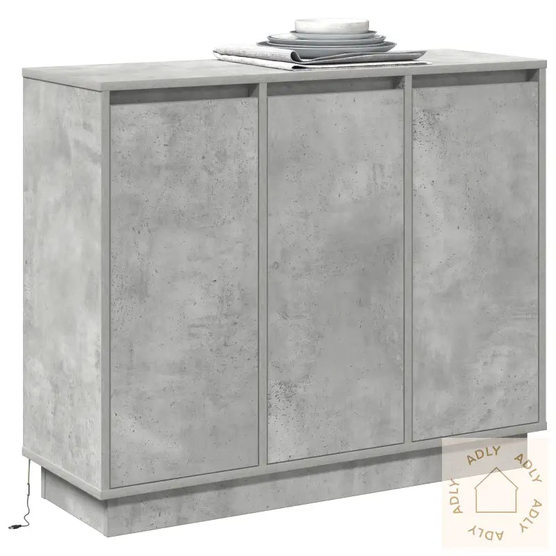 Sideboard Med Led Betonggrå 90X32X75 Cm Laget Av Tre