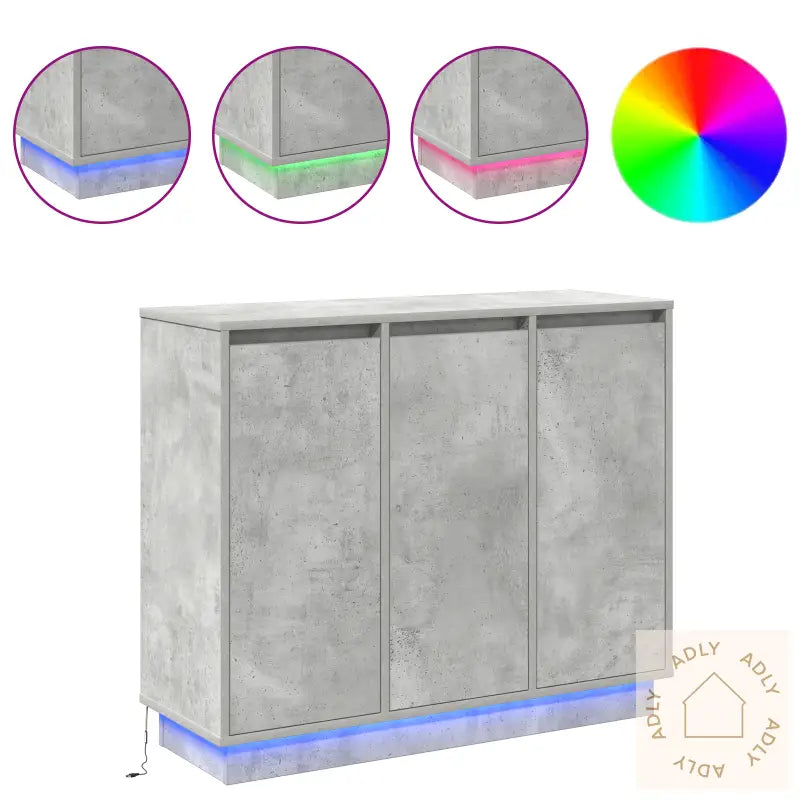 Sideboard Med Led Betonggrå 90X32X75 Cm Laget Av Tre