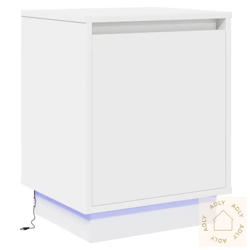 Nattbord Med Led-Lamper Hvit 39X34,5X50 Cm