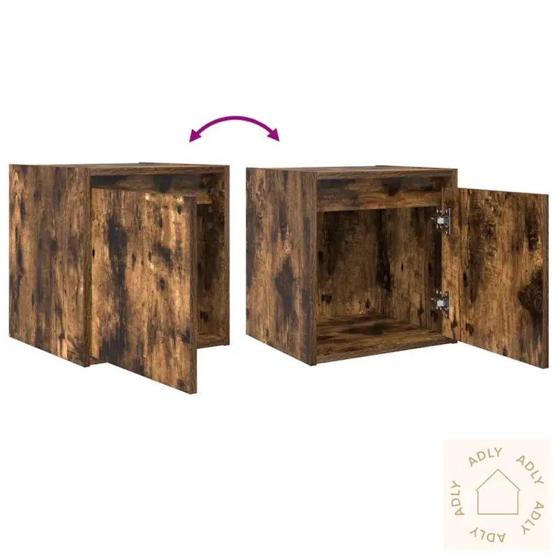 Veggmonterte Nattbord 2 Stk Røkt Eik 38X34X40 Cm
