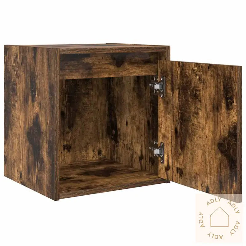 Veggmonterte Nattbord 2 Stk Røkt Eik 38X34X40 Cm