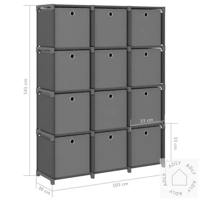 Displayhylle Med 12 Kuber Og Bokser Grå 103X30X141 Cm Stoff