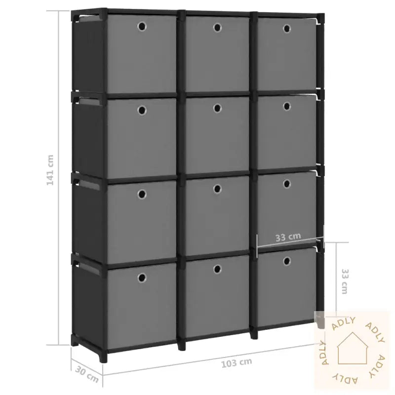 Displayhylle Med 12 Kuber Og Bokser Svart 103X30X141 Cm Stoff