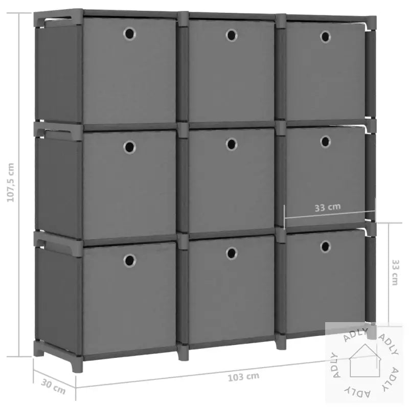 Displayhylle Med 9 Kuber Og Bokser Grå 103X30X107,5 Cm Stoff