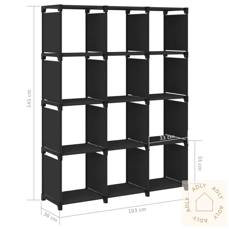 Displayhylle Med 12 Kuber Svart 103X30X141 Cm Stoff