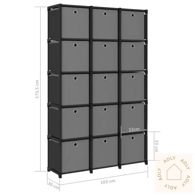 Displayhylle Med 15 Kuber Og Bokser Svart 103X30X175,5 Cm Stoff