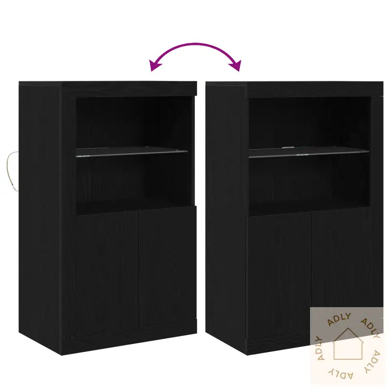 Sideboard Med Led-Lys Svart Eik 60,5X37X100 Cm