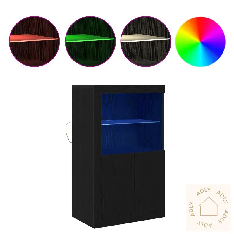 Sideboard Med Led-Lys Svart Eik 60,5X37X100 Cm