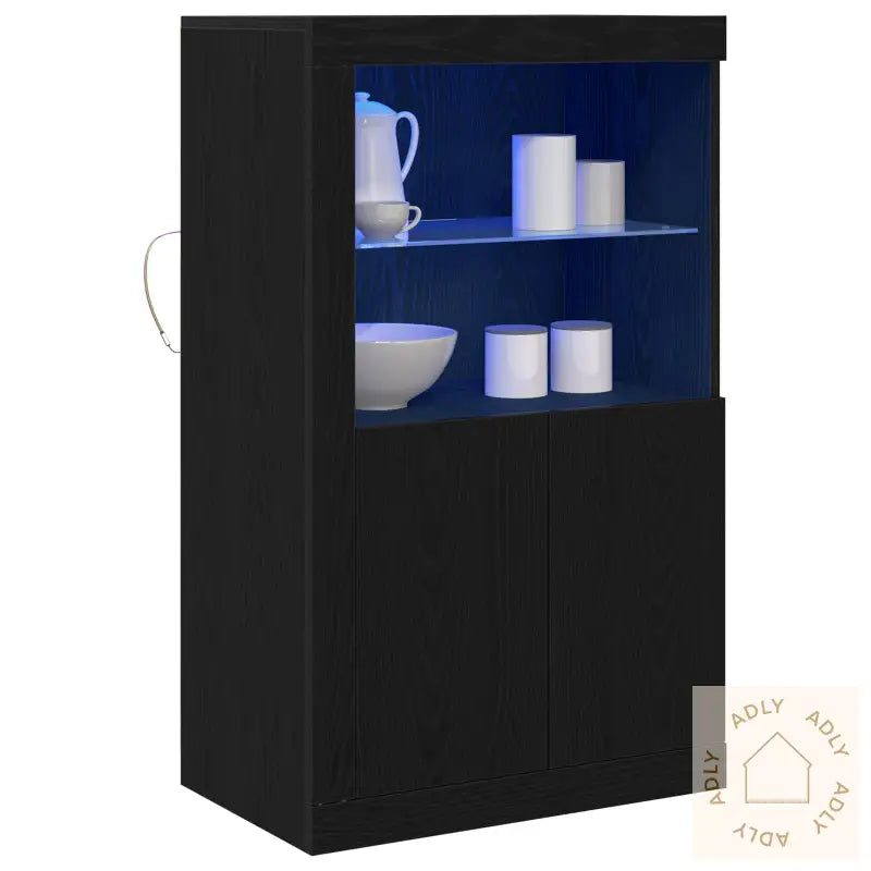Sideboard Med Led-Lys Svart Eik 60,5X37X100 Cm