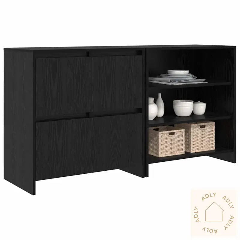 Serviesskap 2 Pcs Svart Eik 70 X 41 X 75 Cm Konstruert Tre