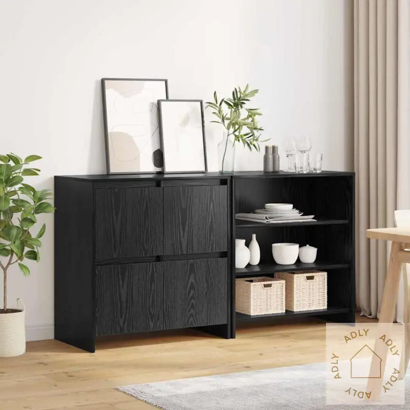 Serviesskap 2 Pcs Svart Eik 70 X 41 X 75 Cm Konstruert Tre