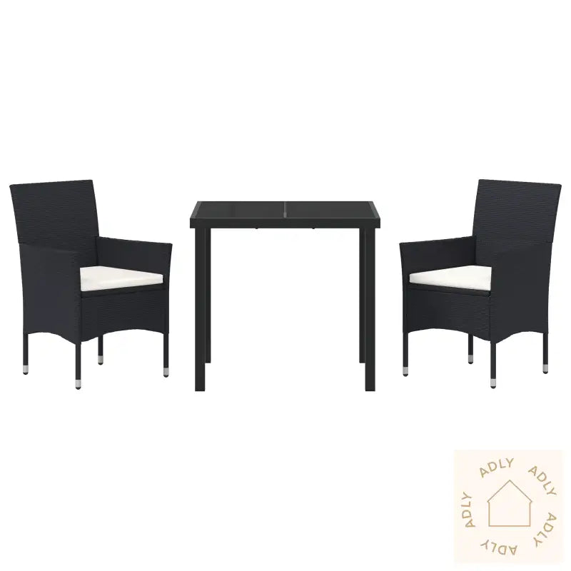3-Delt Hage Spisestolsett Svart Poly Rattan