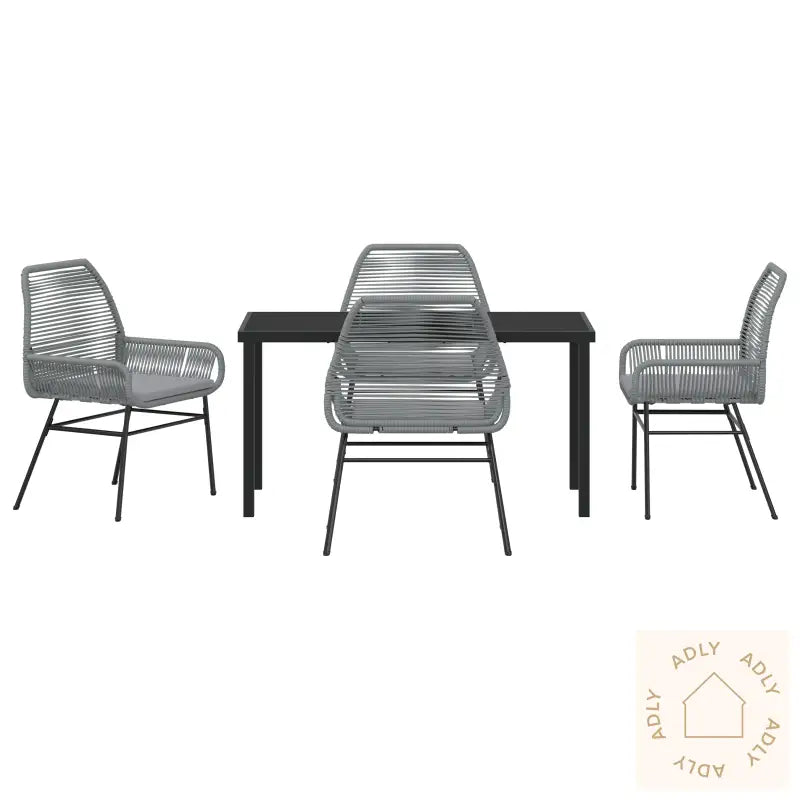 5-Delt Hage Spise Sett Med Puter Grå Poly Rattan