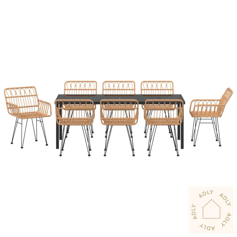 9 Delt Hage Spisesett Brun Poly Rattan