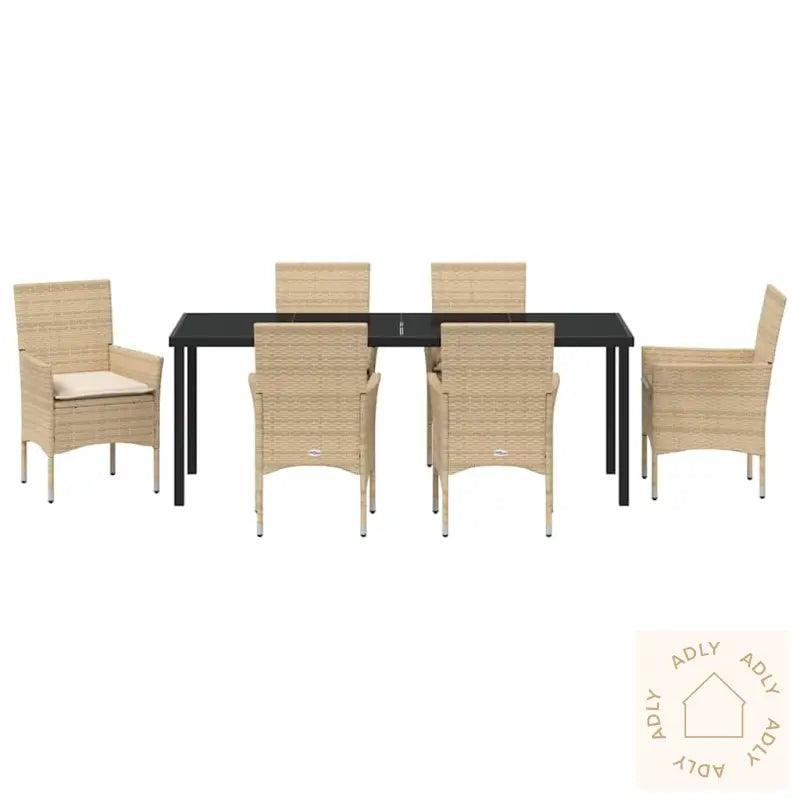 7-Delt Hagesett Med Puter I Beige Poly Rattan