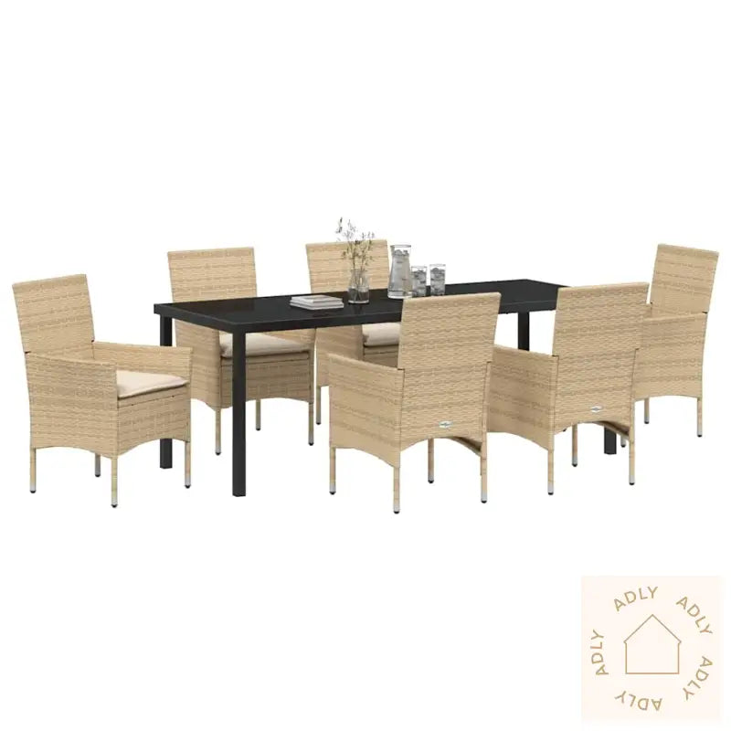 7-Delt Hagesett Med Puter I Beige Poly Rattan