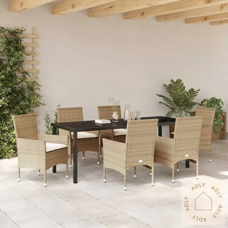 7-Delt Hagesett Med Puter I Beige Poly Rattan