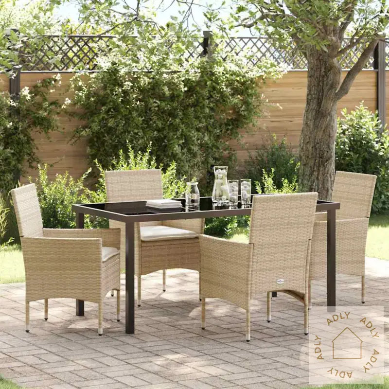 5-Delt Hagesett Med Puter, Beige Poly Rattan
