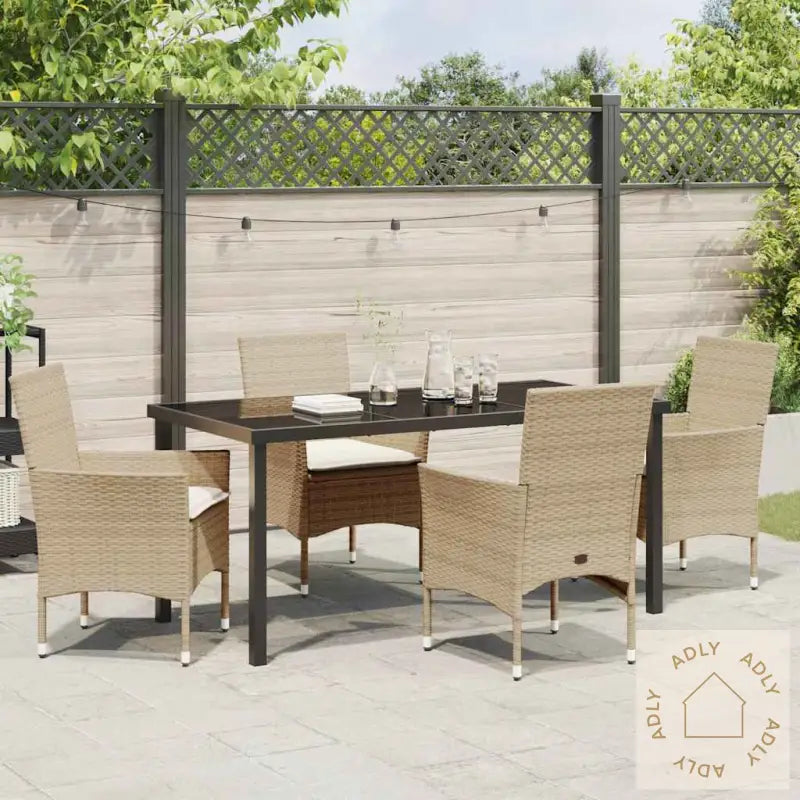 5-Delt Hagesett Med Puter, Beige Poly Rattan