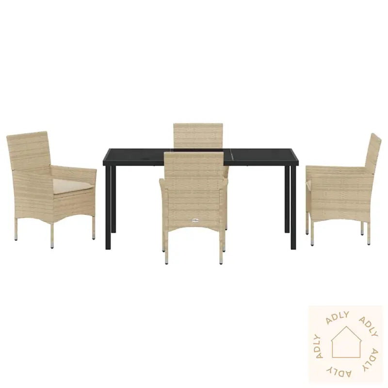 5-Delt Hagesett Med Puter, Beige Poly Rattan