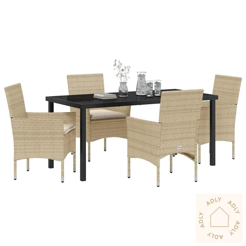 5-Delt Hagesett Med Puter, Beige Poly Rattan