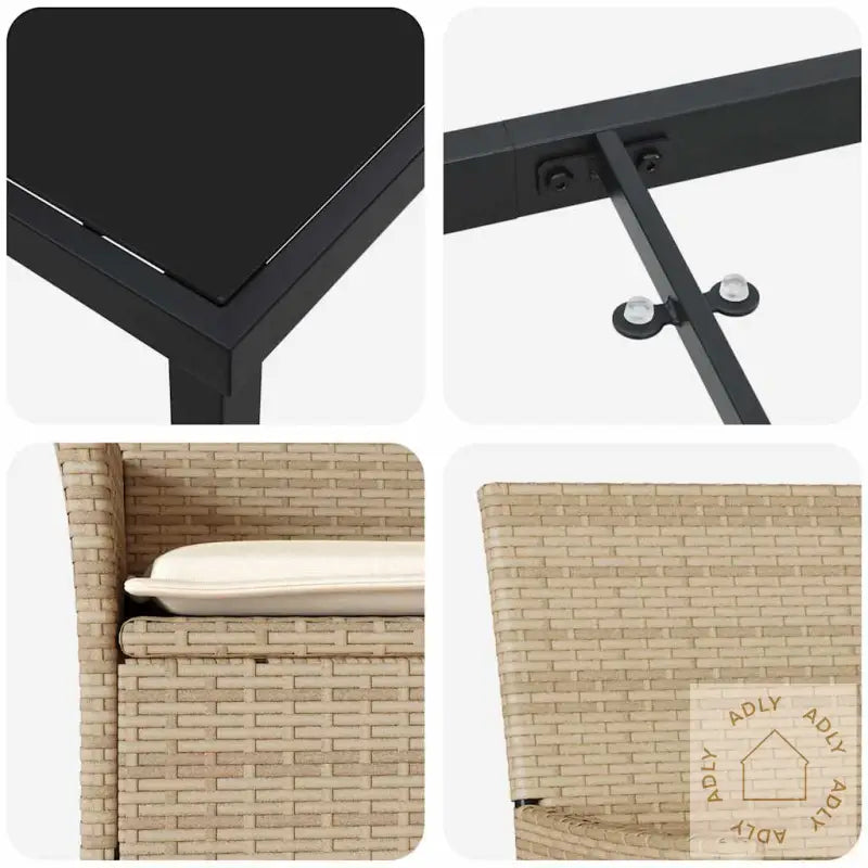 5-Delt Hagesett Med Puter, Beige Poly Rattan