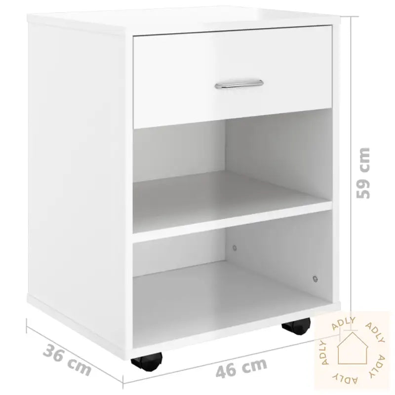 Rulleskap Høyglans Hvit 46X36X59 Cm Konstruert Tre