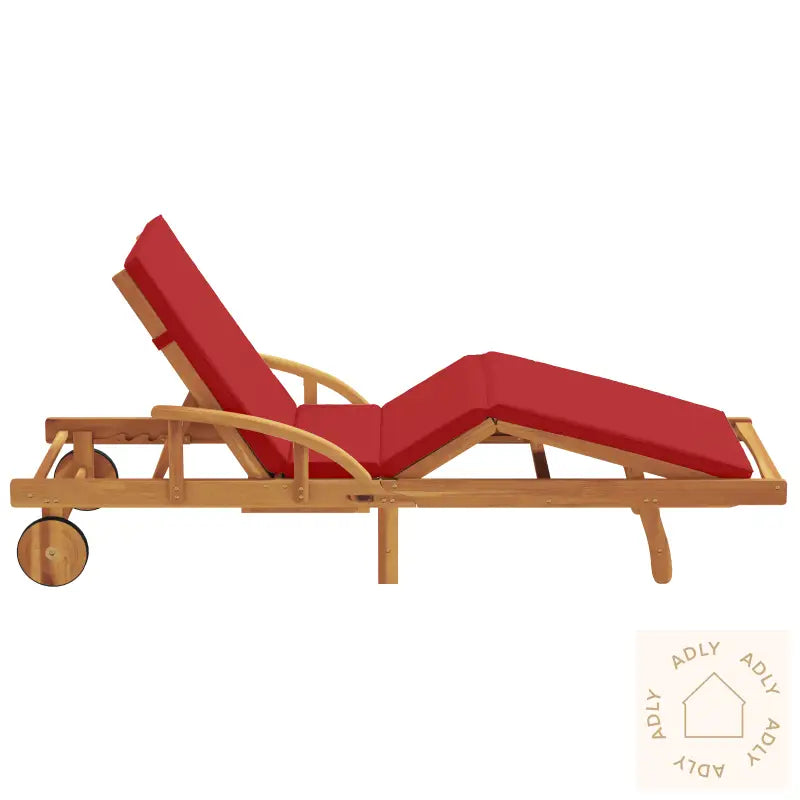 Sammenleggbar Solstol Med Hjul & Hodepute Rød Massivt Akasietre