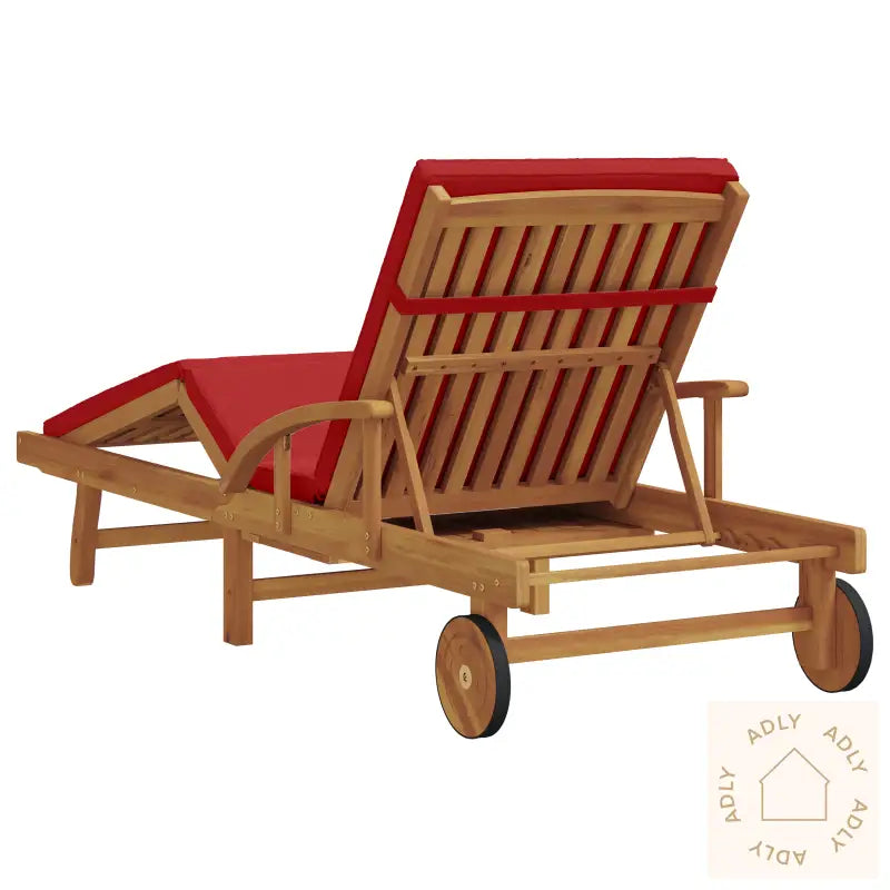 Sammenleggbar Solstol Med Hjul & Hodepute Rød Massivt Akasietre