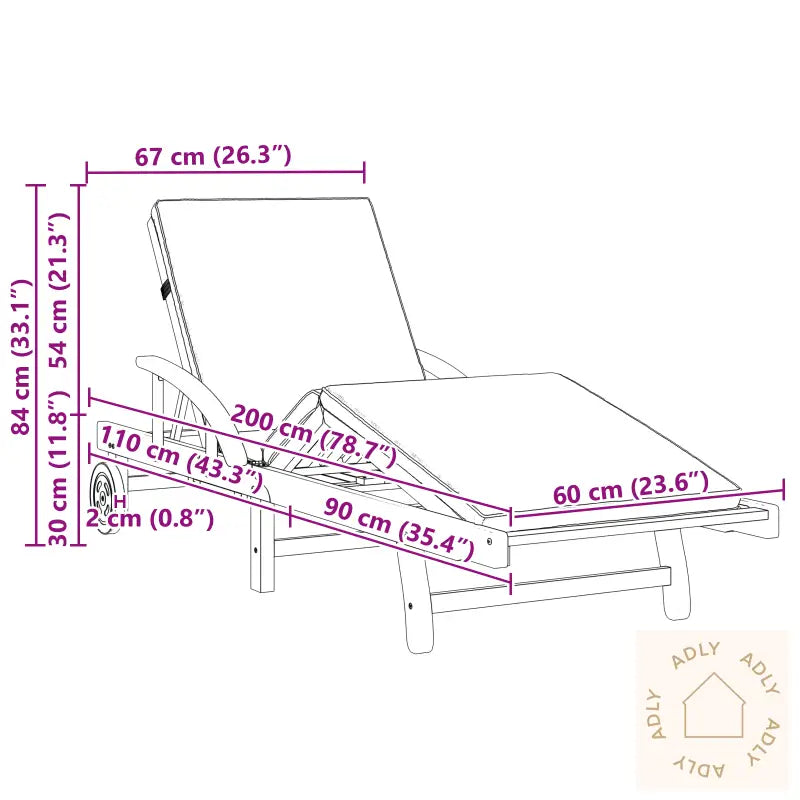 Sammenleggbar Solstol Med Hjul & Hodepute Rød Massivt Akasietre