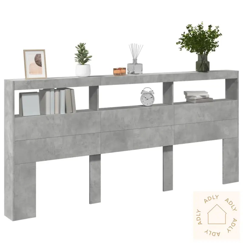 Hodegavl Skap Med Led Betonggrå 220X17X102 Cm