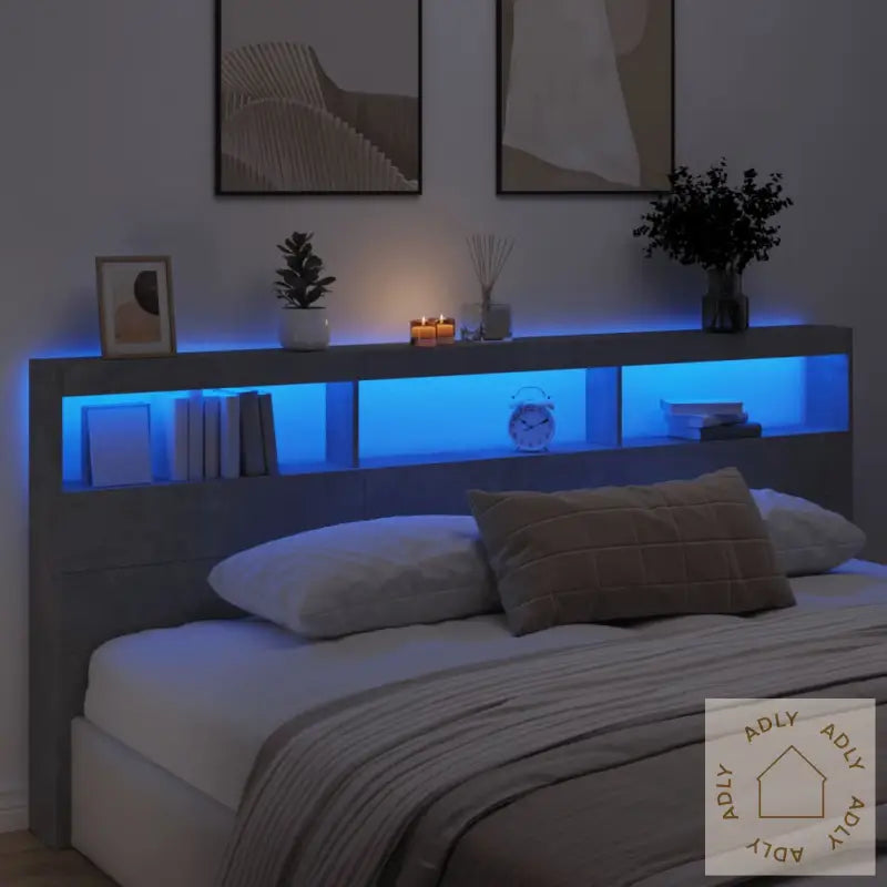 Hodegavl Skap Med Led Betonggrå 220X17X102 Cm