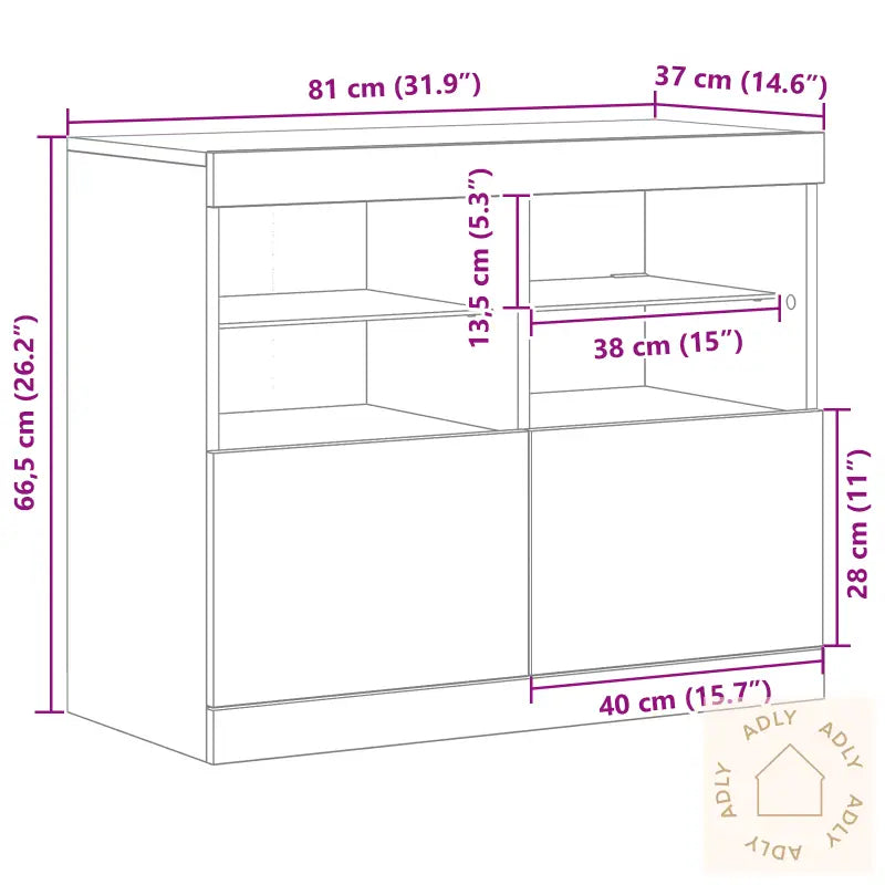 Sideboard Med Led Lys Svart Eik 81X37X67 Cm