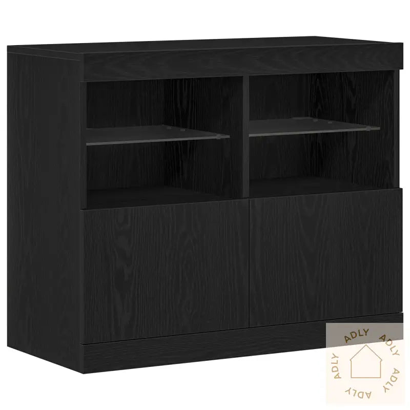 Sideboard Med Led Lys Svart Eik 81X37X67 Cm