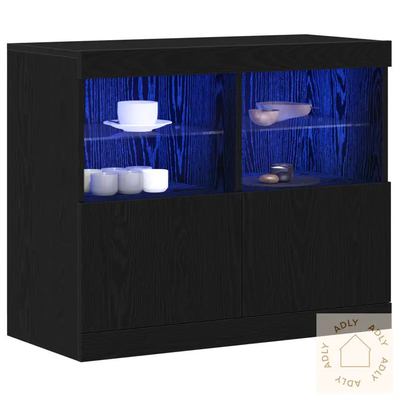 Sideboard Med Led Lys Svart Eik 81X37X67 Cm