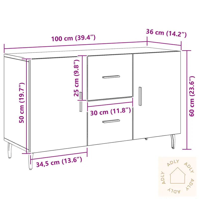 Sideboard Sort Eik 100X36X60 Cm Ingeniørfat