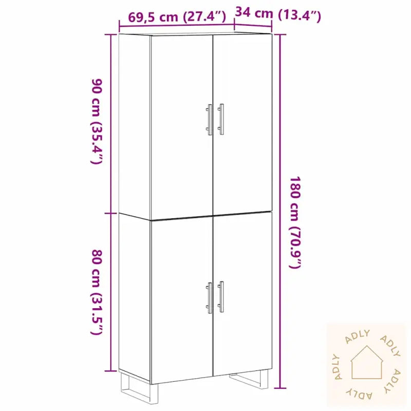 Kabinett 2 Stk Svart Eik 69,5X34X180 Cm Konstruert Tre