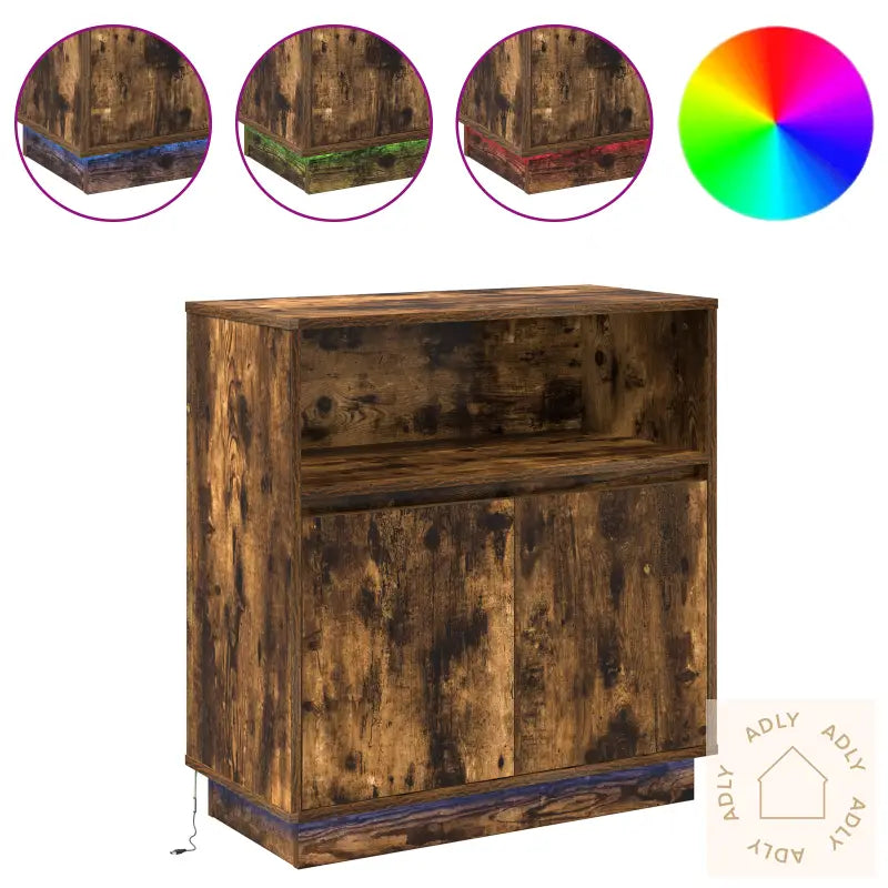 Sideboard Med Led Røkt Eik 71X34,5X75 Cm Konstruert Tre