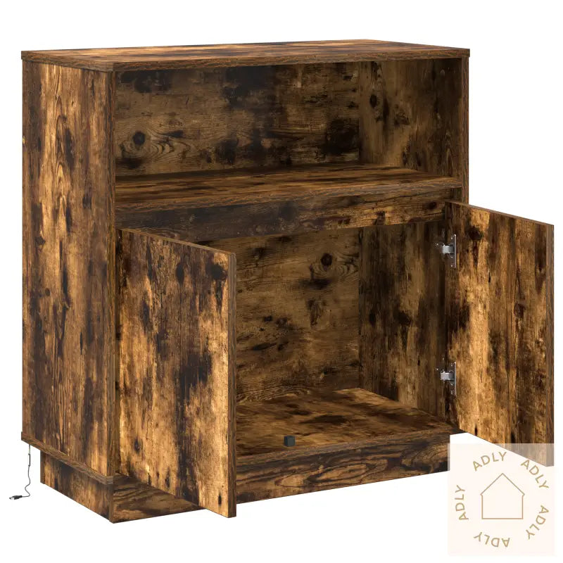 Sideboard Med Led Røkt Eik 71X34,5X75 Cm Konstruert Tre