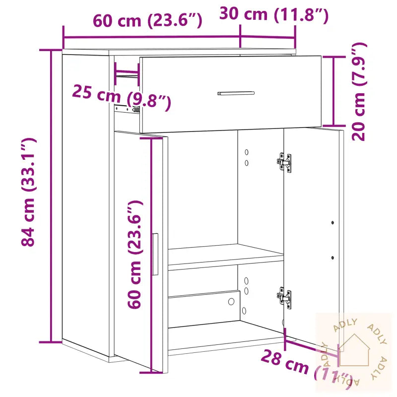 Serviesskap Med Skuff Med Hylle Svart Eik 79 X 38 X 80 Cm Konstruert Tre