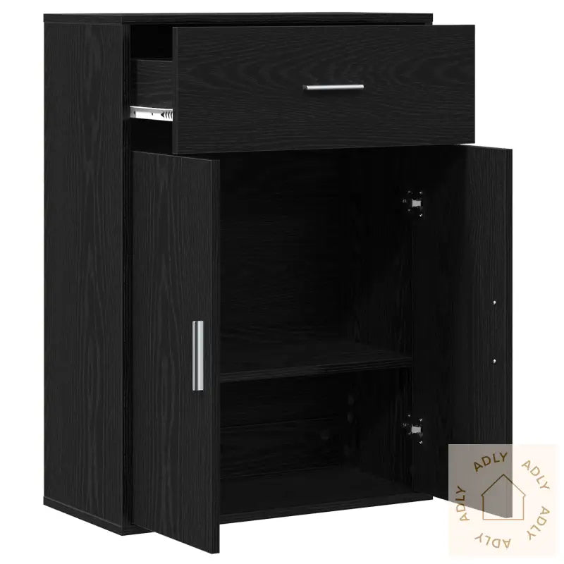 Serviesskap Med Skuff Med Hylle Svart Eik 79 X 38 X 80 Cm Konstruert Tre