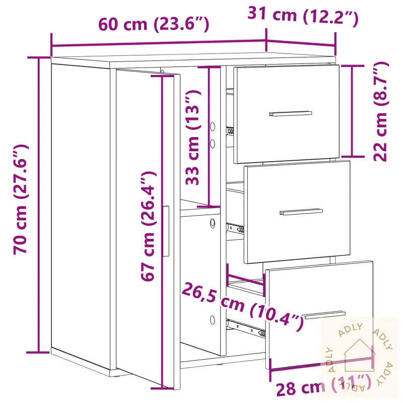Serviesskap Med Skuff Med Hylle Svart Eik 60 X 31 X 70 Cm Konstruert Tre