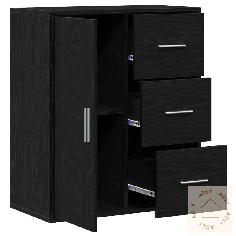 Serviesskap Med Skuff Med Hylle Svart Eik 60 X 31 X 70 Cm Konstruert Tre