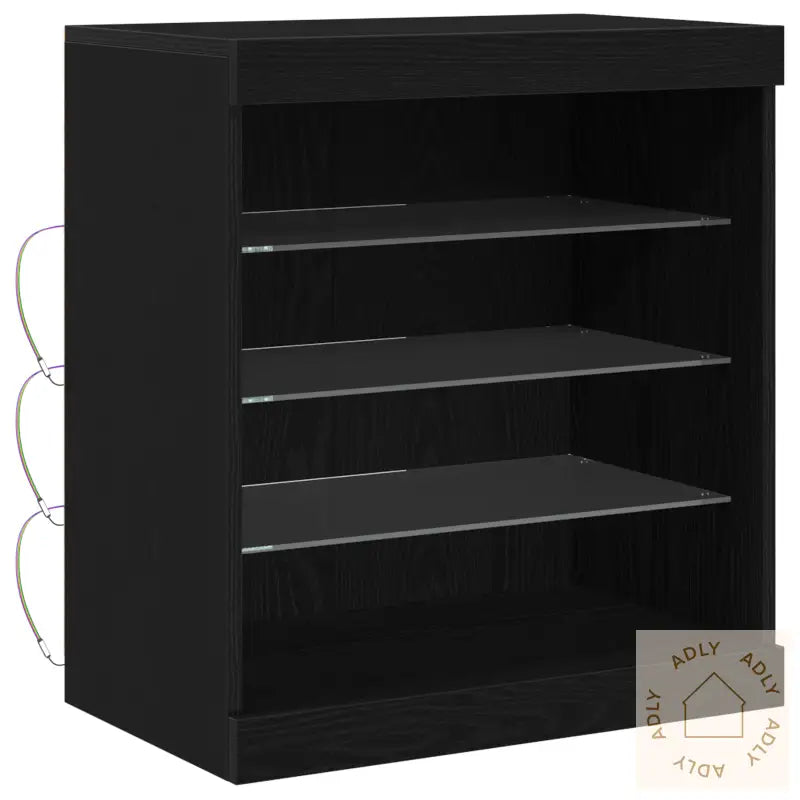 Sideboard Med Led Lys Svart Eik 60,5X37X67 Cm