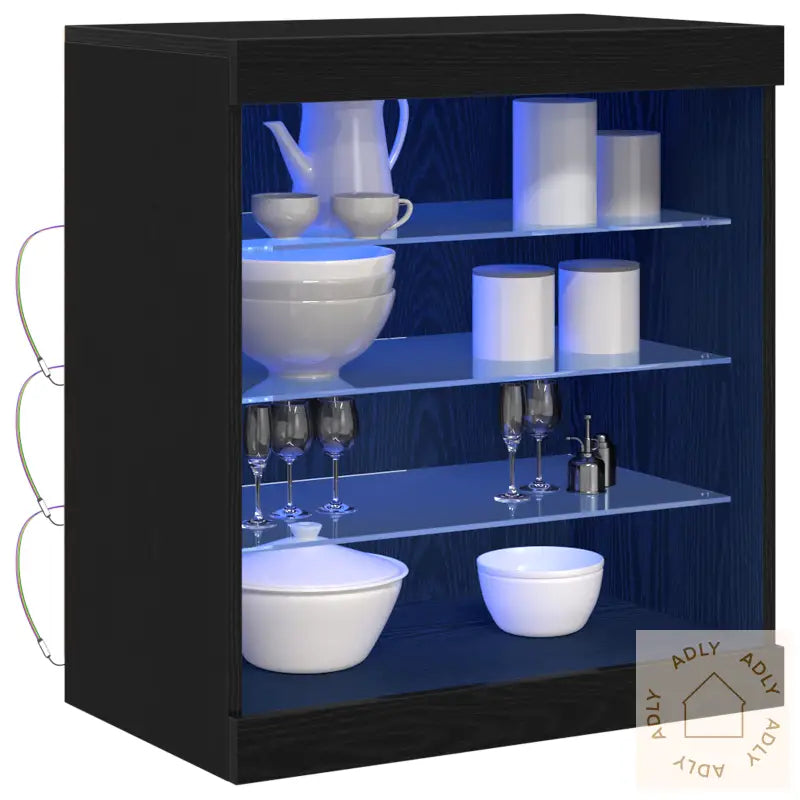 Sideboard Med Led Lys Svart Eik 60,5X37X67 Cm