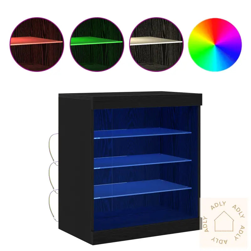 Sideboard Med Led Lys Svart Eik 60,5X37X67 Cm
